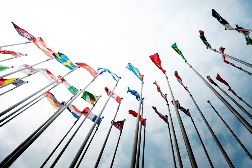Set of flags fluttering in the wind
